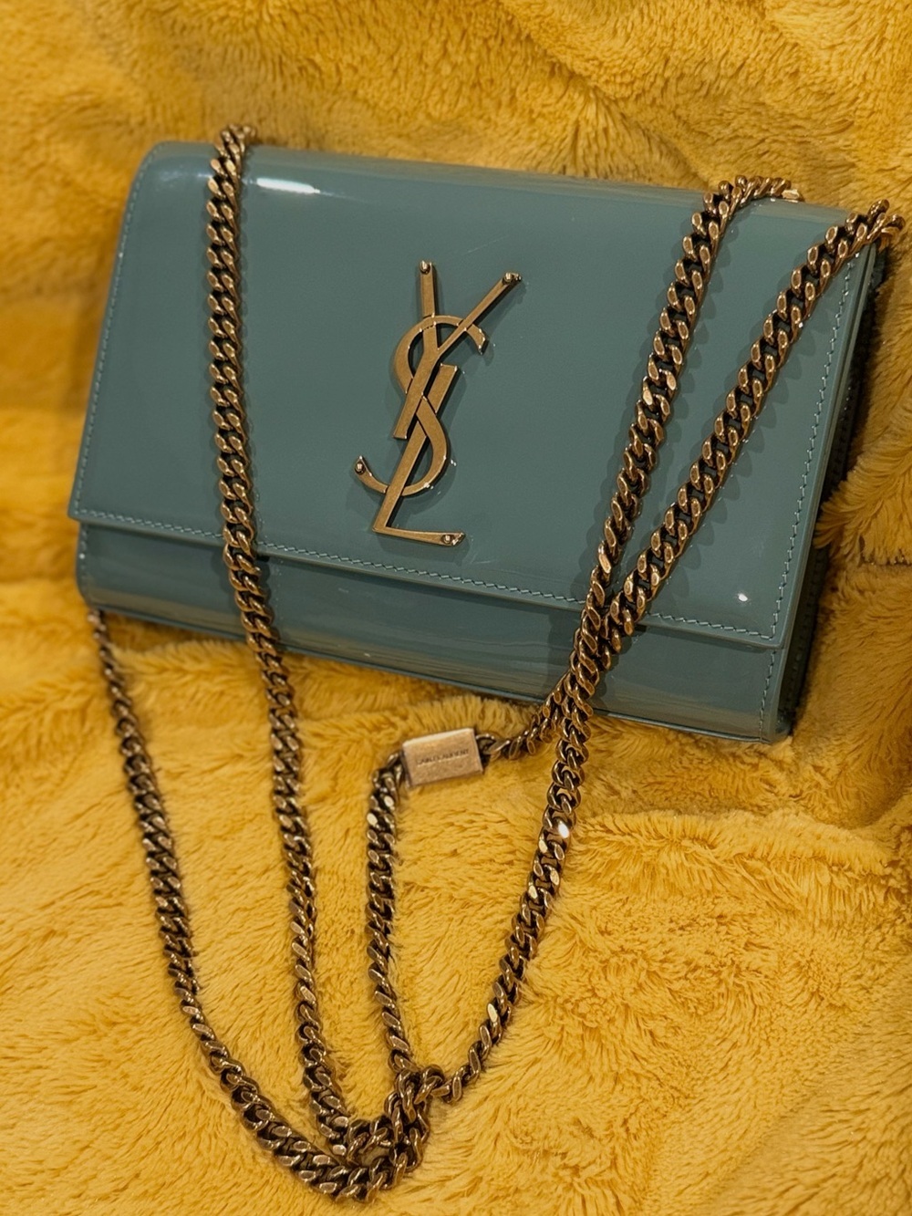 Rare Color💎Saint Laurent Kate Patent Leather Crossbody Bag Vintage Sage YSL Kate